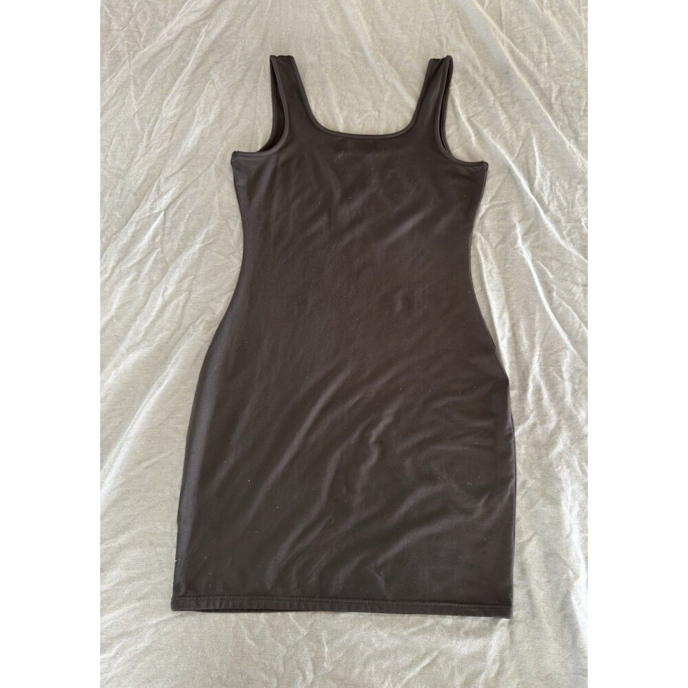 Women Black Solid Tank Dress Short Sleeveless Scoop Neck Pullover Size L